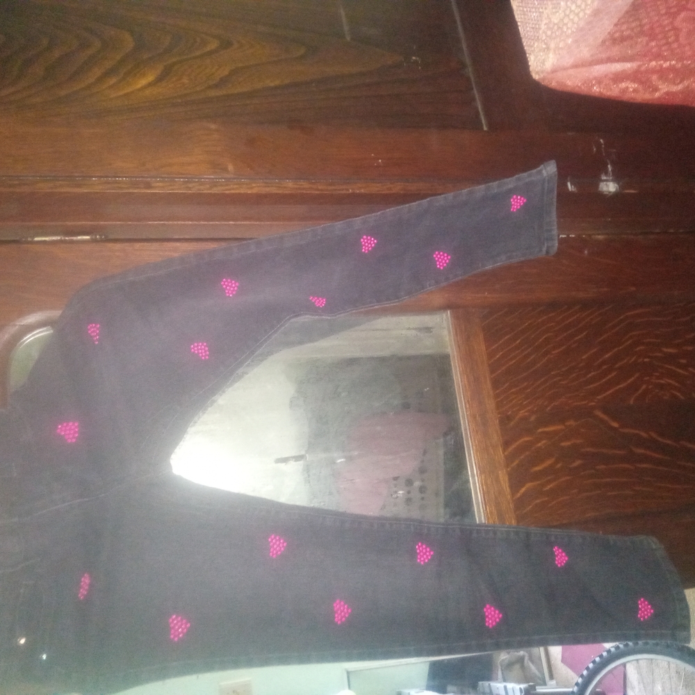 Black Jeans with Pink Heart Accents